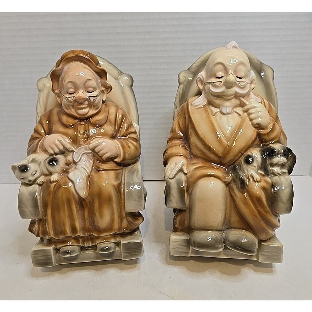 Rare Beautiful 1950-60's Japan Kimco Grandma and Grandpa Ceramic Coin Banks